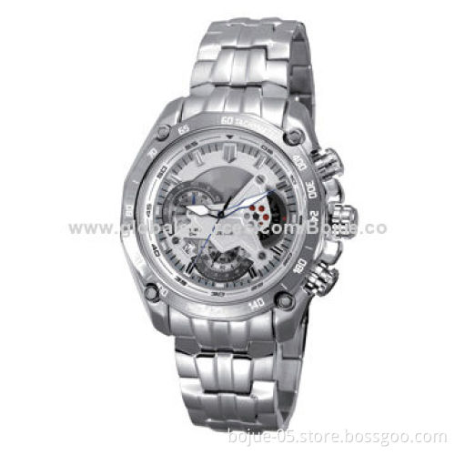 Multifunction Silver Luxury Wristwatch with Mechanical Movement